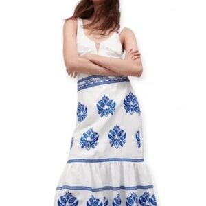 Elegant White and Blue Patterned Skirt